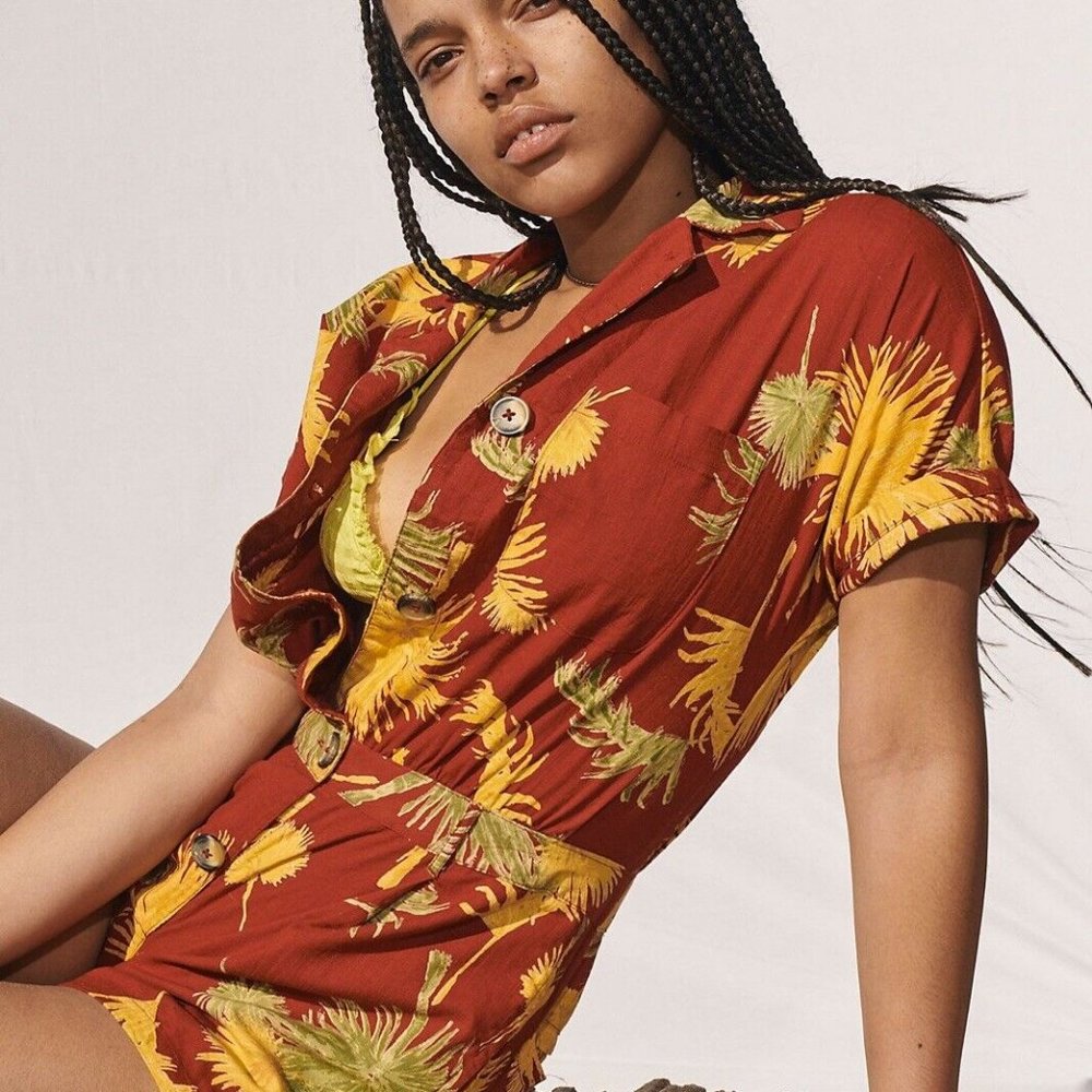 Free People Malibu Palm Leaf Romper Floral Printed M
